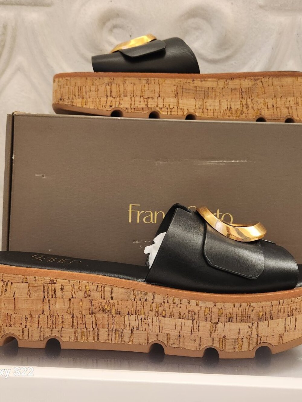 Franco Sarto "Hoda" Black Leather Platform Sandals. NIB. Size Various